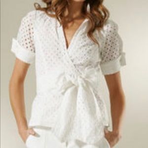 Diane von Furstenberg eyelet wrap top.